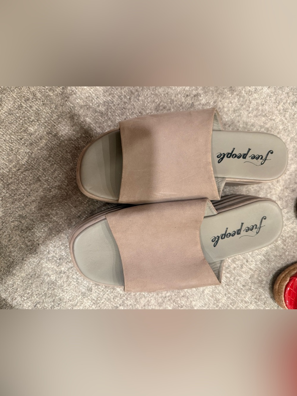 Free People Wide Strap Slide Sandals in Taupe